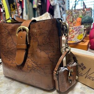 NWT Patricia Nash Map Print shoulder crossbody handbag with Matching Bag Charm!